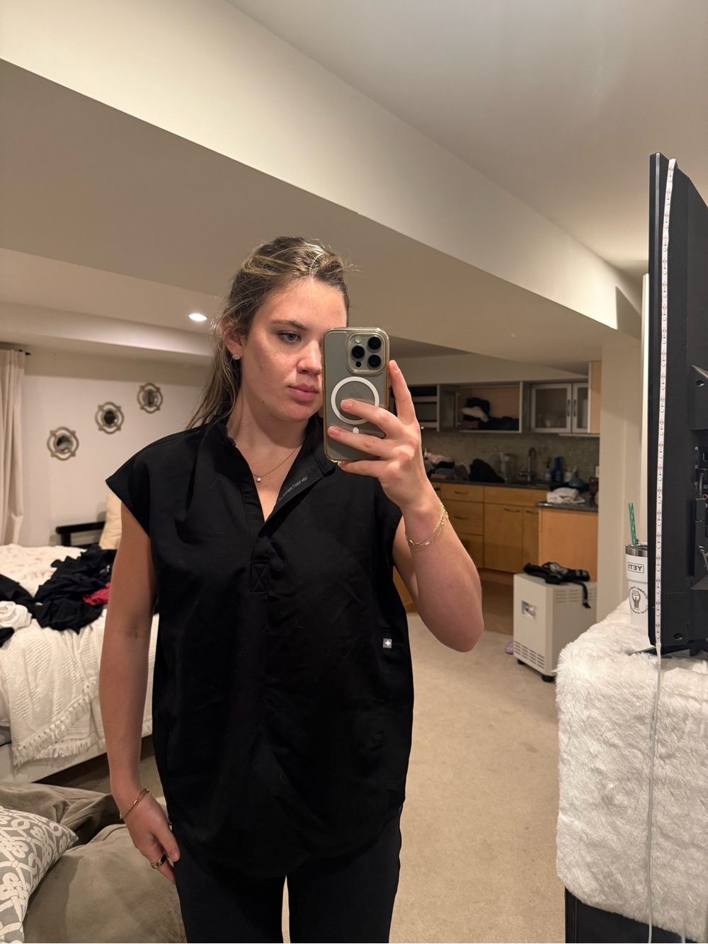 Figs Black Sleeveless Collared Tunic